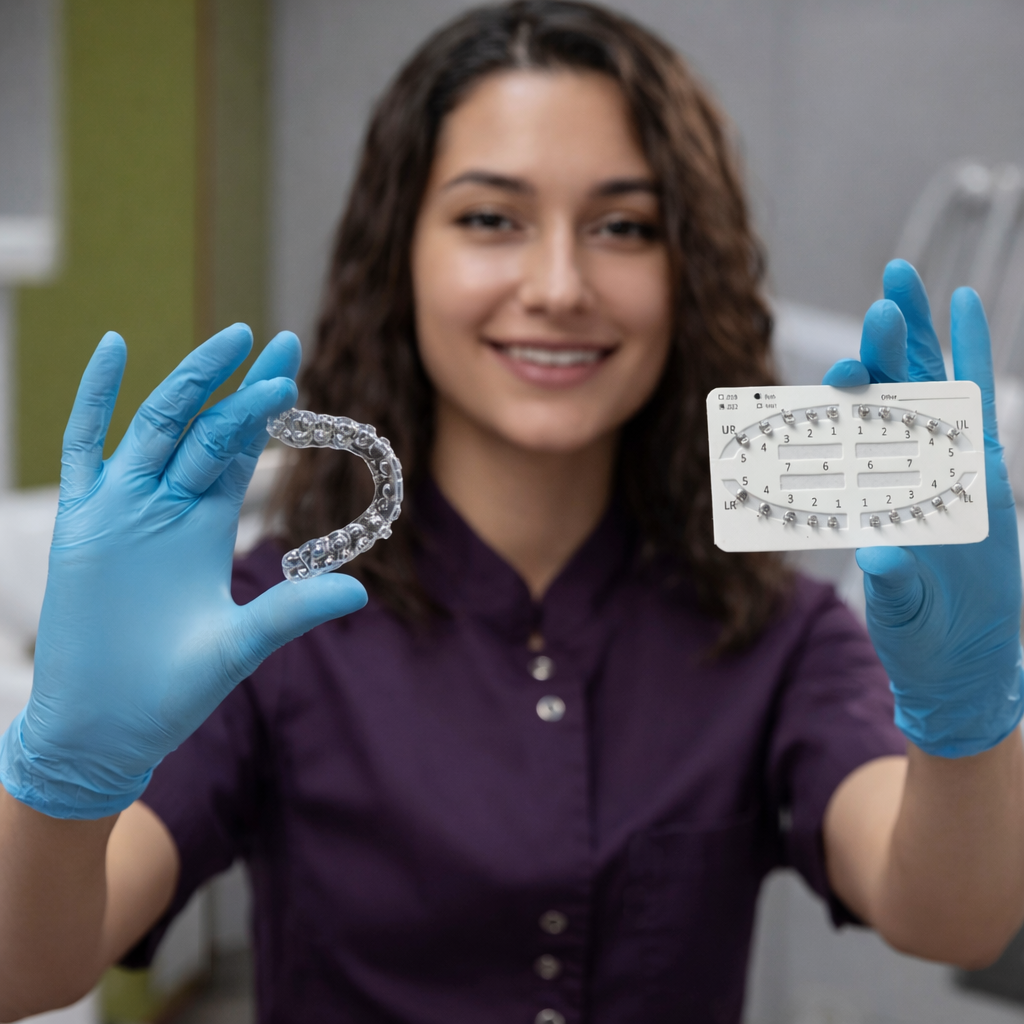 girl wearing traditional metal braces while walking around the Folsom farmer's market